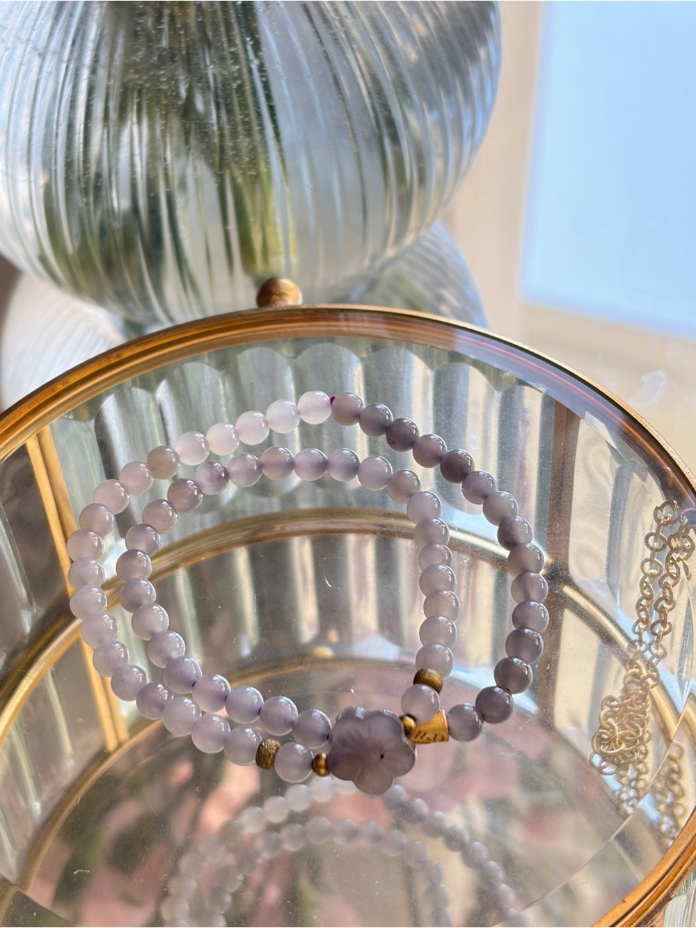 Lavender natural quartz Beaded Stretch Bracelet Set - Women Jewelry